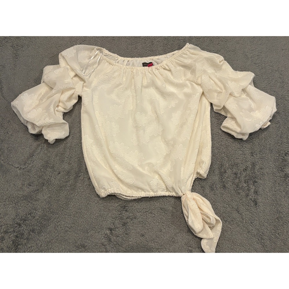 Vince Camuto Blouse Womens XS Cream Off Shoulder Floral Lace Boho Peasant Top